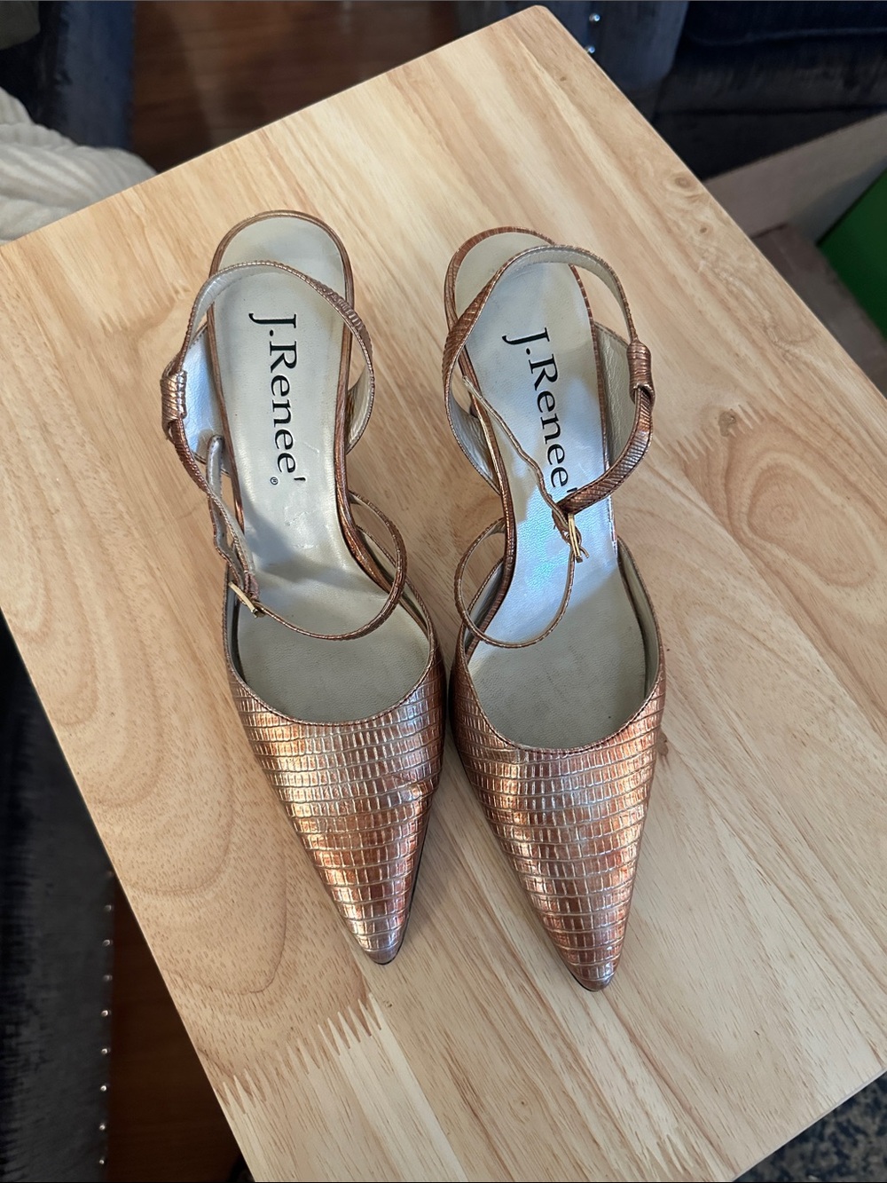 J.Renee Metallic Copper Textured Pointed Slingback Heels